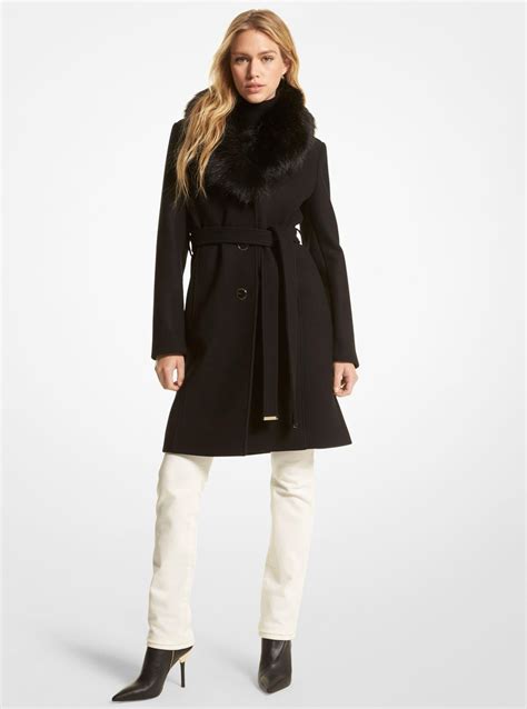 michael kors faux fur-collar wool blend coat|faux fur coat.